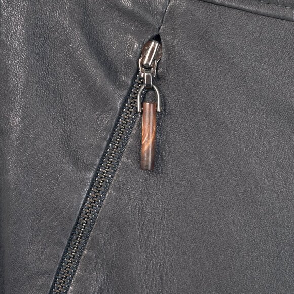 Brunello Cucinelli Grey Leather Quilted Moto Skinny Pants - Picture 6 of 15